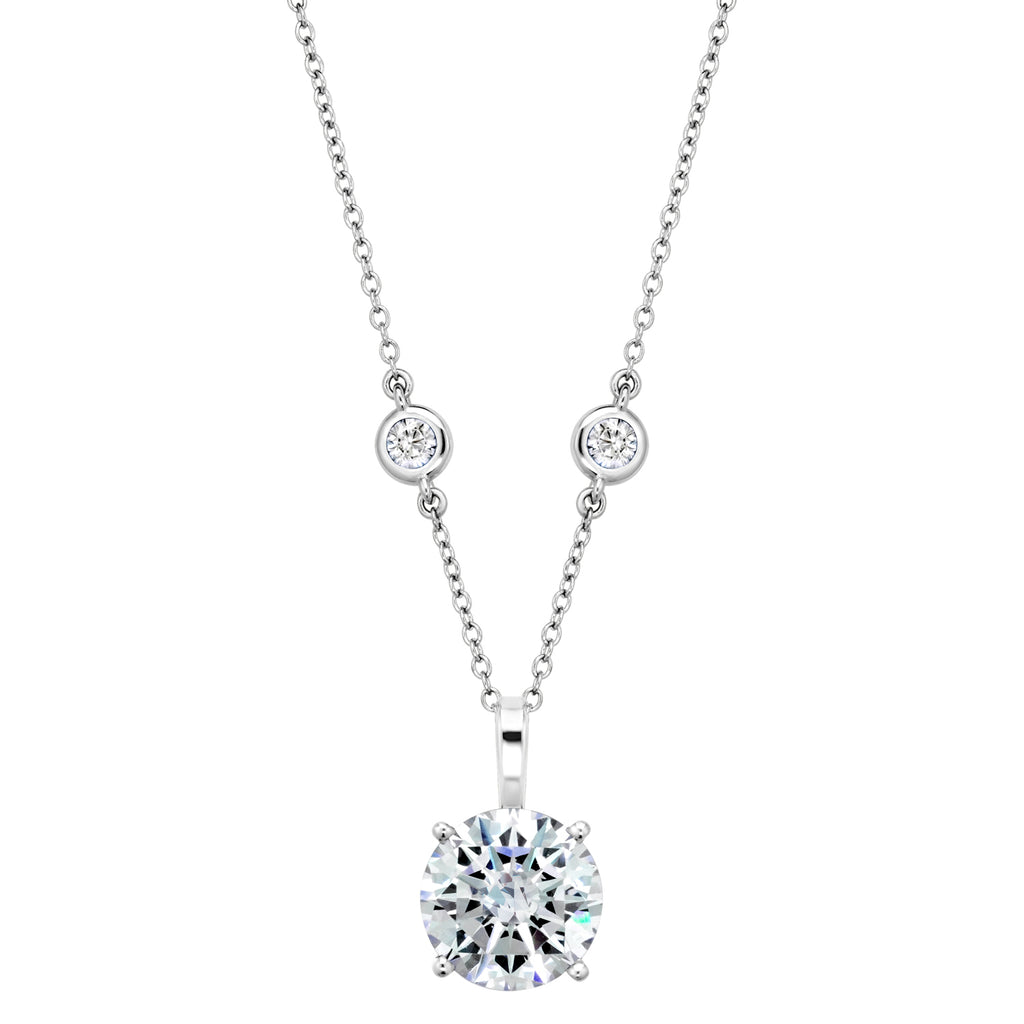 Sterling 10mm Clear Round Filagree Pendant on 18