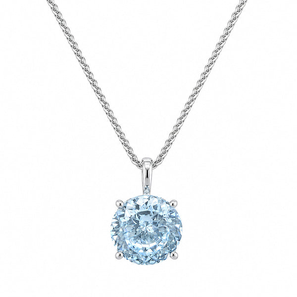 HAUTE COUTURE COMPOSERS COLLECTION Round 6 Carat Centurion Cut Aquamarine-Hued Pendant on Sterling 1.1mm Round Wheat Chain, 18" (Pendant & Chain Sold Together. Pendant is Removable from Chain).