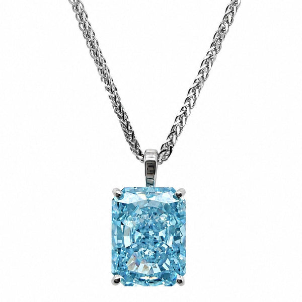HAUTE COUTURE COMPOSERS COLLECTION Radiant Crushed Ice Cut 24 Carat Fancy Light Blue Pendant on Sterling 1.5 mm Adjustable Diamond Cut Wheat Chain, 20" (Pendant & Chain Sold Together. Pendant is Removable from Chain).
