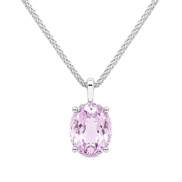 HAUTE COUTURE COMPOSERS COLLECTION Oval 7.8 Carat Natural Semi-Precious Kunzite Pendant on Sterling 1.1 mm Round Wheat Chain,18" (Pendant & Chain Sold Together. Pendant is Removable from Chain).