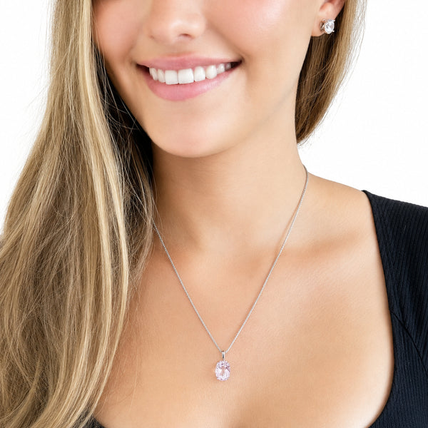 HAUTE COUTURE COMPOSERS COLLECTION Oval 7.8 Carat Natural Semi-Precious Kunzite Pendant on Sterling 1.1 mm Round Wheat Chain,18" (Pendant & Chain Sold Together. Pendant is Removable from Chain).