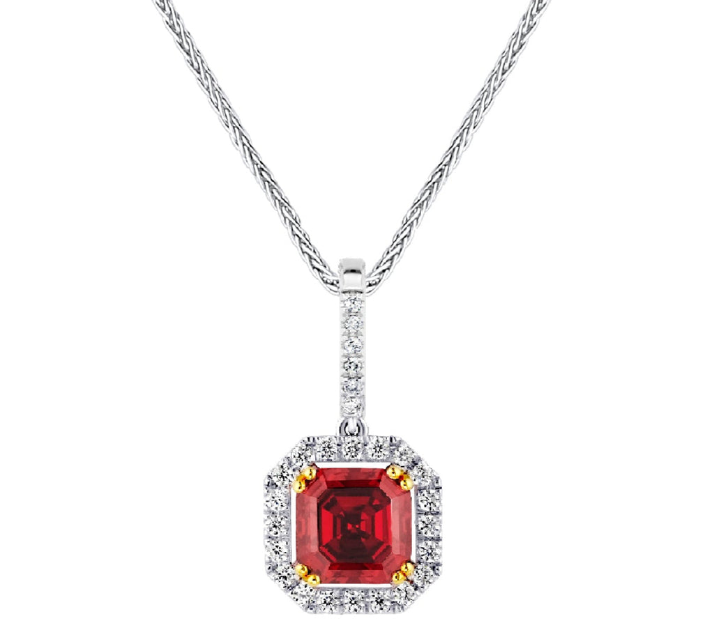 Sterling Garnet Hued Asscher Cut Pendant on 18