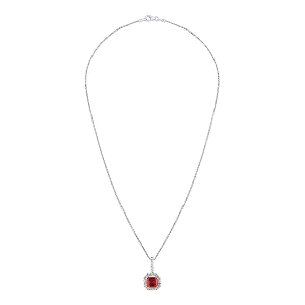 Sterling Garnet Hued Asscher Cut Pendant on 18" Sterling Silver 1.1mm Round Wheat Chain (Pendant & Chain Sold Together. Pendant is Removable from Chain).