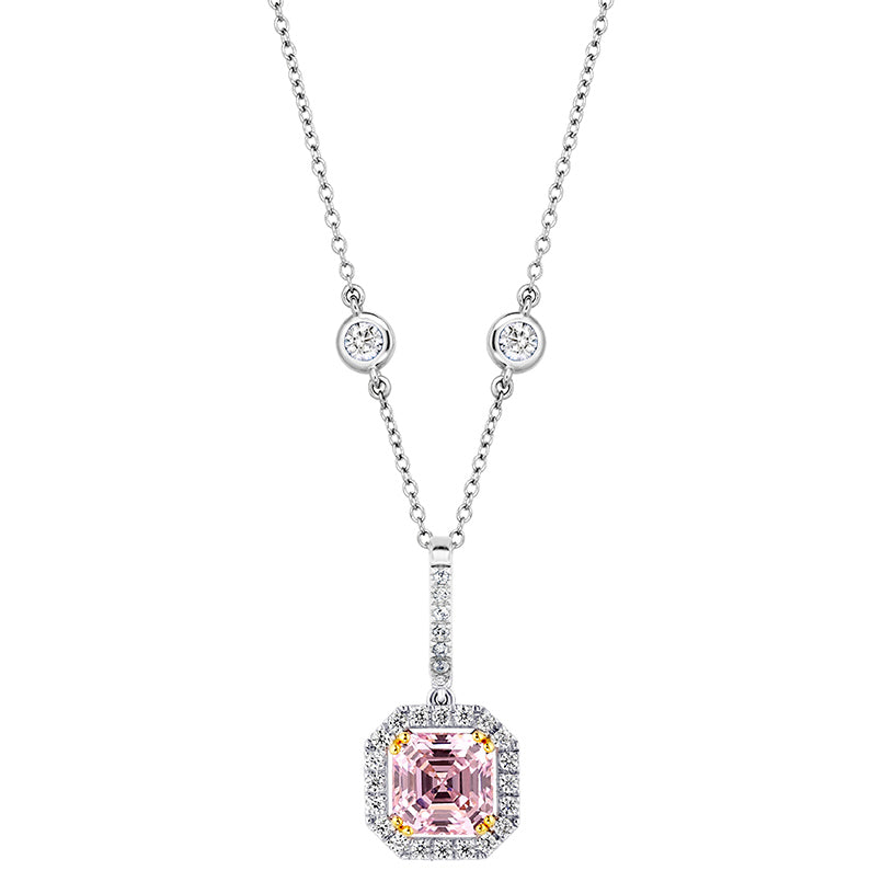 Sterling Fancy Light Pink Asscher Cut Pendant on 18