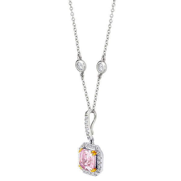 Sterling Fancy Light Pink Asscher Cut Pendant on 18" Regal Short Floating Chain (Pendant & Chain Sold Together. Pendant is Removable from Chain).