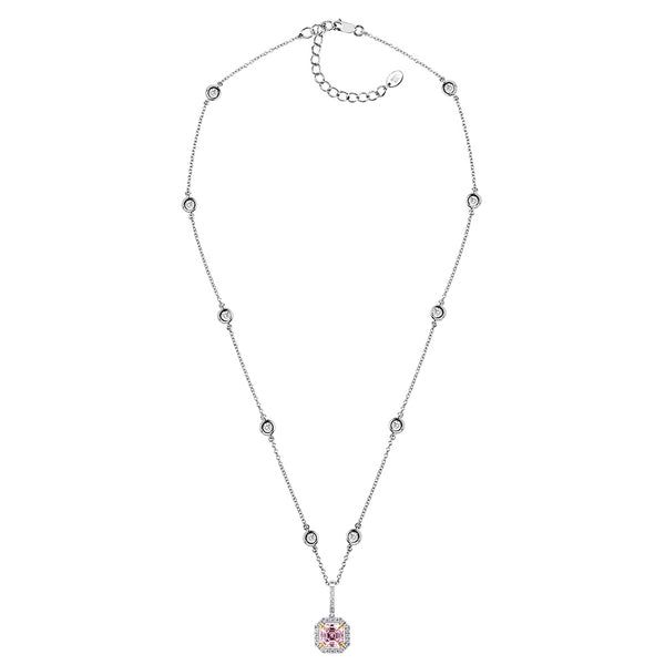 Sterling Fancy Light Pink Asscher Cut Pendant on 18" Regal Short Floating Chain (Pendant & Chain Sold Together. Pendant is Removable from Chain).
