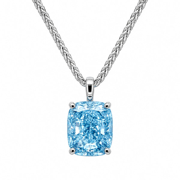 HAUTE COUTURE COMPOSERS COLLECTION Elongated Crushed Ice Cushion Cut 11 Carat Fancy Light Blue Pendant on Sterling 1.1 mm Round Wheat Chain (Pendant & Chain Sold Together. Pendant is Removable from Chain).