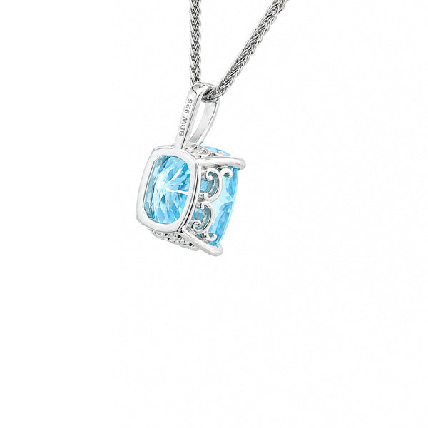 HAUTE COUTURE COMPOSERS COLLECTION Elongated Crushed Ice Cushion Cut 11 Carat Fancy Light Blue Pendant on Sterling 1.1 mm Round Wheat Chain (Pendant & Chain Sold Together. Pendant is Removable from Chain).