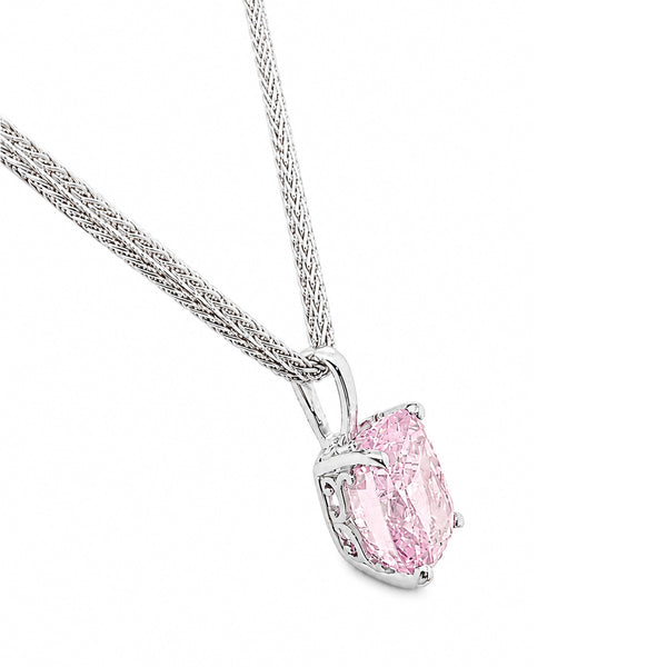 HAUTE COUTURE COMPOSERS COLLECTION Elongated Crushed Ice Cushion Cut 12 Carat Fancy Light Pink Pendant on 2 Sterling 1.1 mm Round Wheat Chains, (Pendant & Chains Sold Together. Pendant is Removable from Chain).