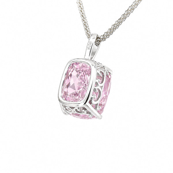 HAUTE COUTURE COMPOSERS COLLECTION Elongated Crushed Ice Cushion Cut 12 Carat Fancy Light Pink Pendant on 2 Sterling 1.1 mm Round Wheat Chains, (Pendant & Chains Sold Together. Pendant is Removable from Chain).