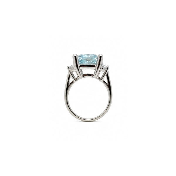 HAUTE COUTURE COMPOSERS COLLECTION Radiant Crushed Ice Cut 12 Carat Light Aquamarine-Hued Ring with White Half Moon Accents
