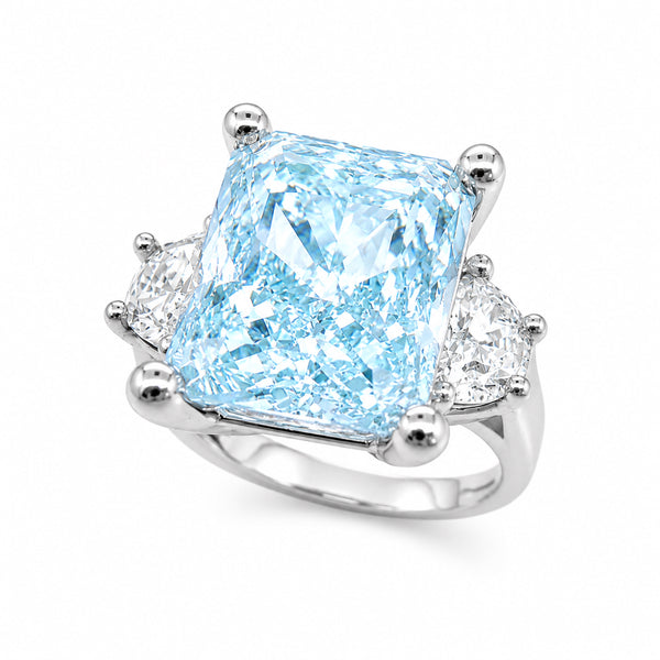 HAUTE COUTURE COMPOSERS COLLECTION Radiant Crushed Ice Cut 12 Carat Light Aquamarine-Hued Ring with White Half Moon Accents