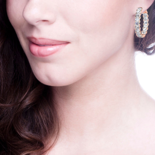 18 KGP Rose Gold 1.25” Asscher Cut Oval Couture Hoops