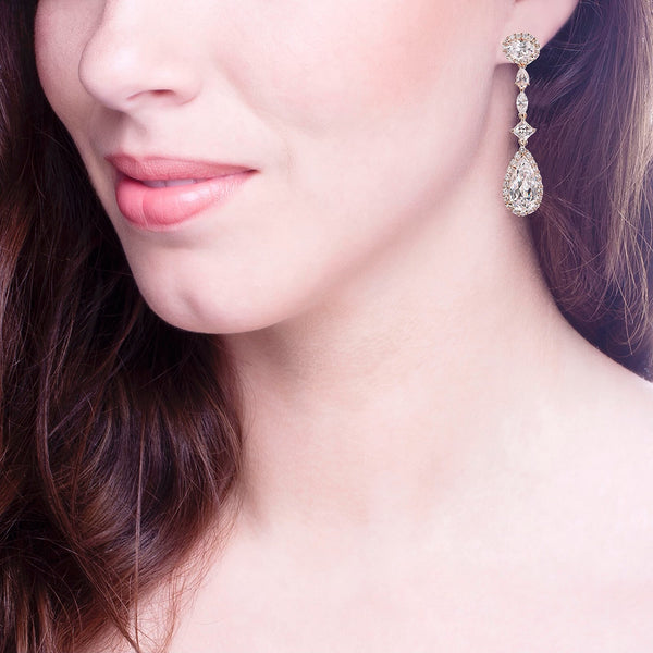 18 KGP Rose Gold Clear Regal Teardrops