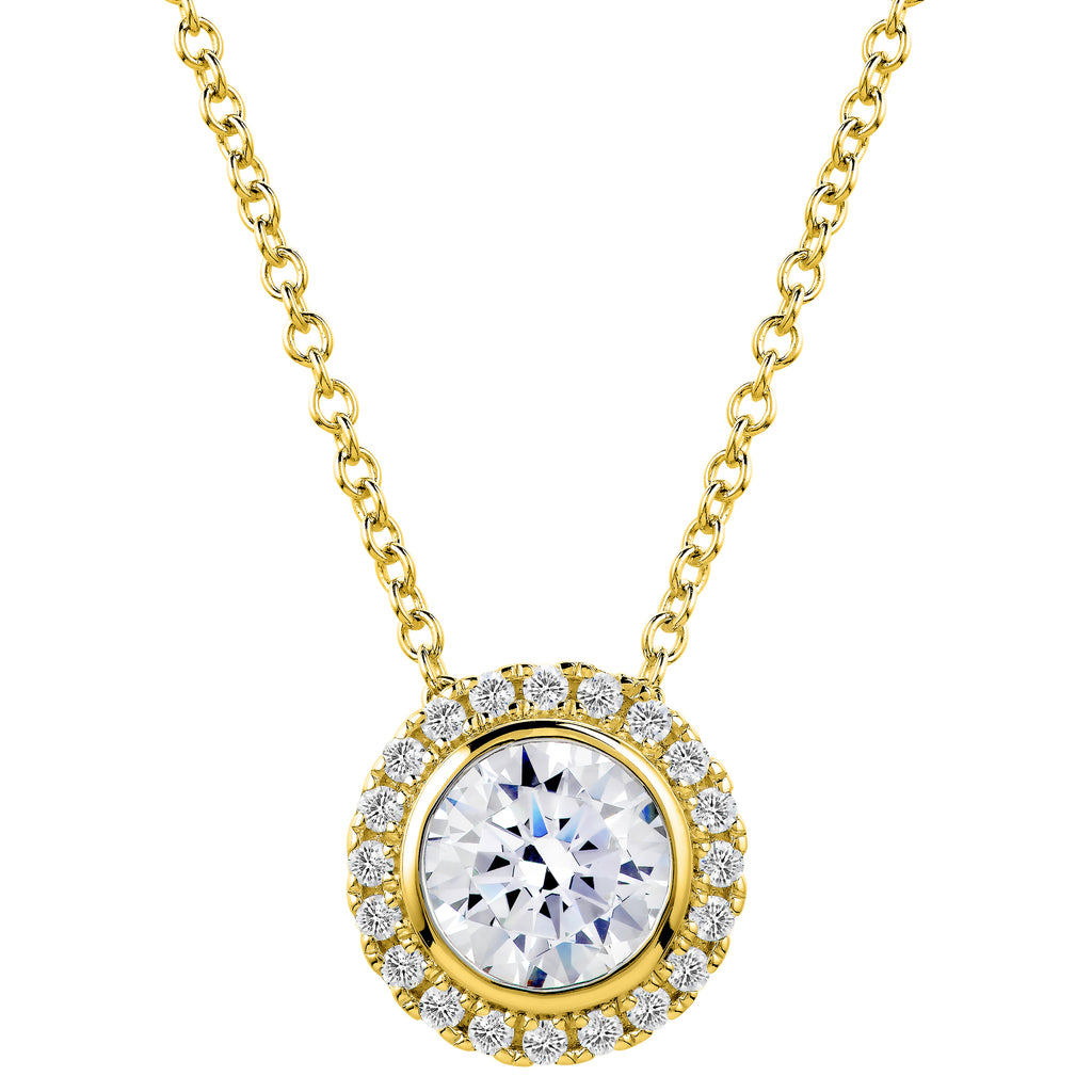 18 KGP 2 Carat Round Pendant Necklace with Halo