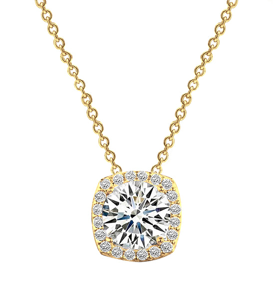 18 KGP 3 Carat Cushion Cut Floating Necklace with Halo