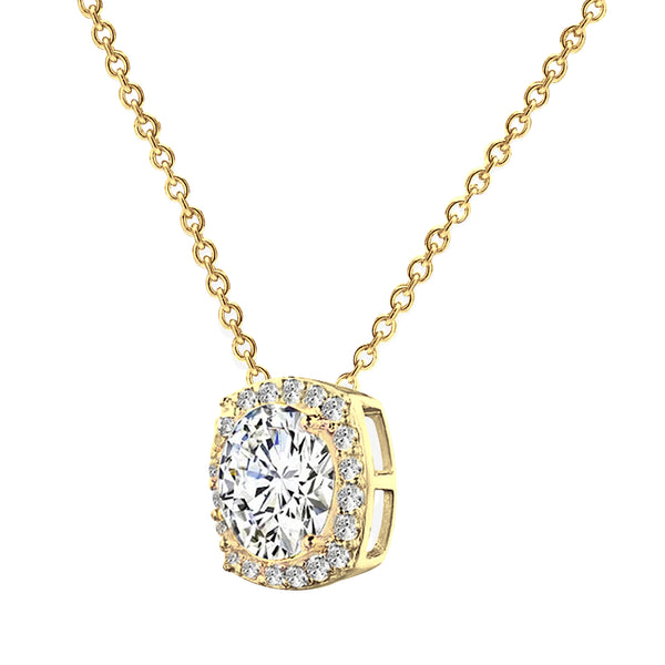 18 KGP 3 Carat Cushion Cut Floating Necklace with Halo