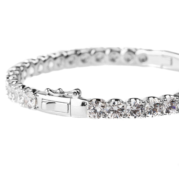 Silver Round 5mm Solitaire Eternity Bangle with Double Security Clasp