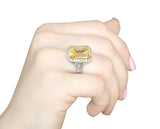 Sterling Silver 8 Carat Fancy Light Yellow Emerald Cut Ring with 18 KGP Prongs
