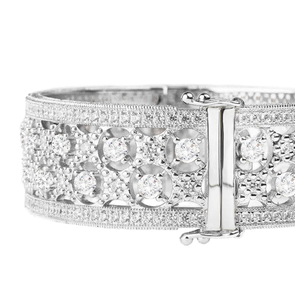 Silver Clear Florentine Cuff with Perimeter Stones