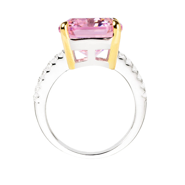 Sterling Silver Pink Asscher/Emerald-Cut Aspen Ring with 18 KGP Prongs-Bling by Wilkening Invented Cut