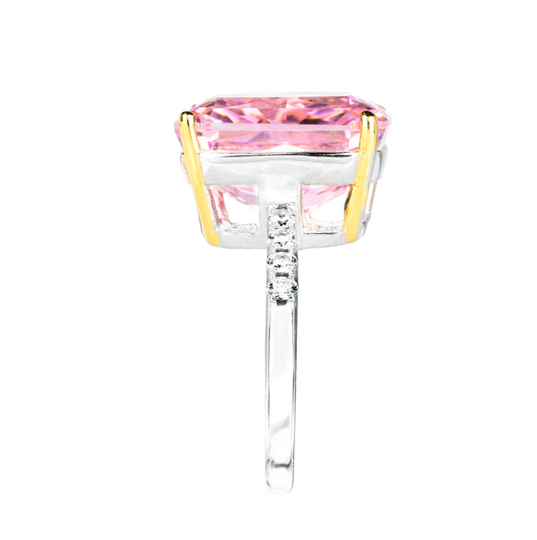 Sterling Silver Fancy Light Pink Rectangular Crushed Ice Cut Sedona Ring with 18 KGP Prongs