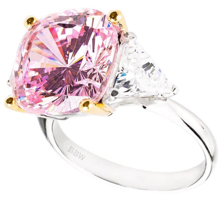 Sterling Silver Pink Asscher/Emerald-Cut Aspen Ring with 18 KGP Prongs-Bling by Wilkening Invented Cut