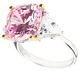 Sterling Silver Fancy Light Pink Radiant Cushion & Clear Trillion Ring with 18 KGP Prongs