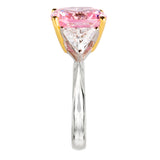 Sterling Silver Fancy Light Pink Radiant Cushion & Clear Trillion Ring with 18 KGP Prongs