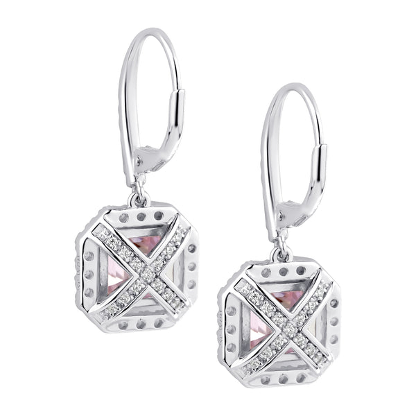 Sterling Silver Fancy Light Pink Asscher Cut Drops with 18 KGP Prongs & Stone Detailing on Back