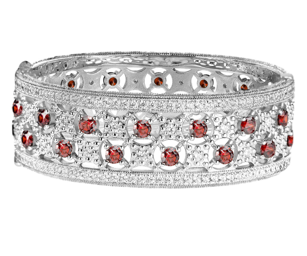 Silver Garnet-Hued Florentine Cuff with Perimeter Stones
