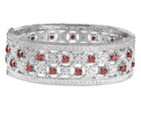Silver Garnet-Hued Florentine Cuff with Perimeter Stones