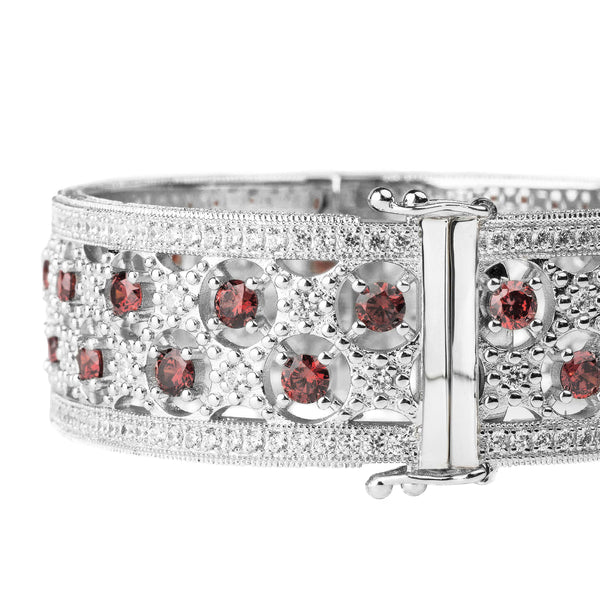 Silver Garnet-Hued Florentine Cuff with Perimeter Stones