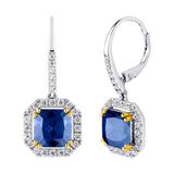 Sterling Silver Lab Created Sapphire Cushion Cut Drops with 18 KGP Prongs & Stone Detailing on Back