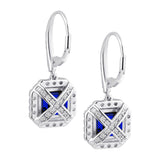 Sterling Silver Lab Created Sapphire Cushion Cut Drops with 18 KGP Prongs & Stone Detailing on Back