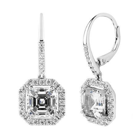 Sterling Silver 3 Carat Clear Asscher Cut Studs with Halo