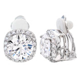 Silver 3 Carat Cushion Cut Clip Earrings