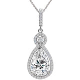 Silver Victorian Clear Pear-Shaped Necklace with Halo