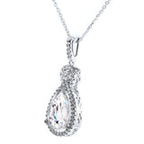 Silver Victorian Clear Pear-Shaped Necklace with Halo