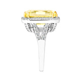 Sterling Silver 8 Carat Fancy Light Yellow Emerald Cut Ring with 18 KGP Prongs