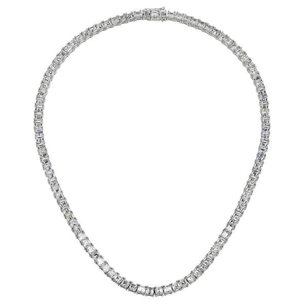Silver Asscher-Cut Couture Tennis Necklace with Double Security Clasp 16.5”