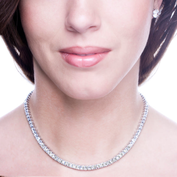 Silver Asscher-Cut Couture Tennis Necklace with Double Security Clasp 16.5”