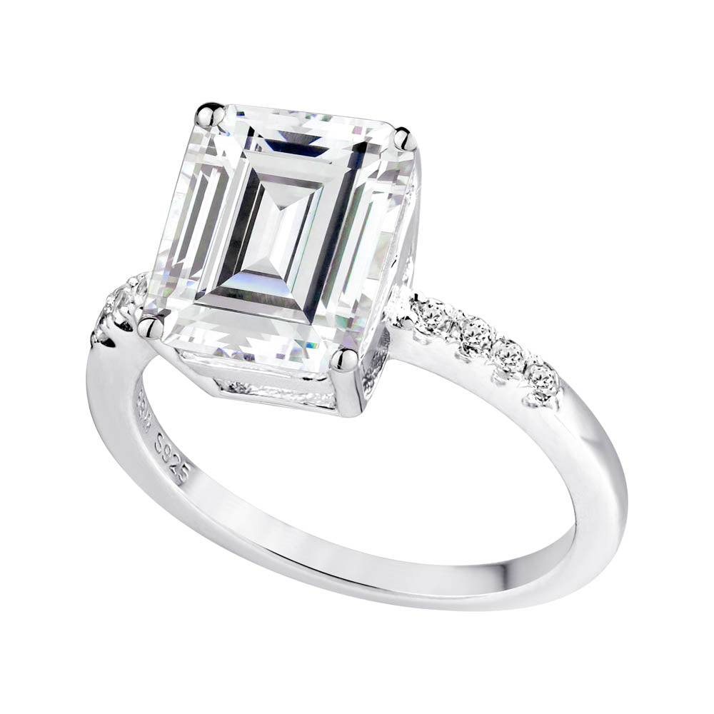 Sterling Silver Clear Emerald Cut Sophia Ring
