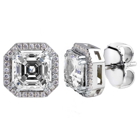 Silver Clear Asscher Cut Drops with Halo & Stone Detailing on Back