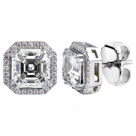 Sterling Silver 1 Carat Clear Round Solana Studs with Halo