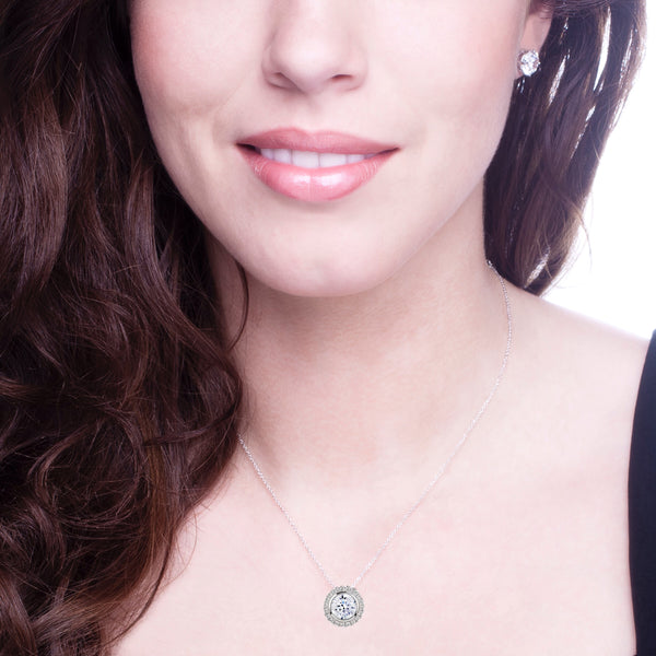 Sterling Silver 2 Carat Round Pendant Necklace with Halo
