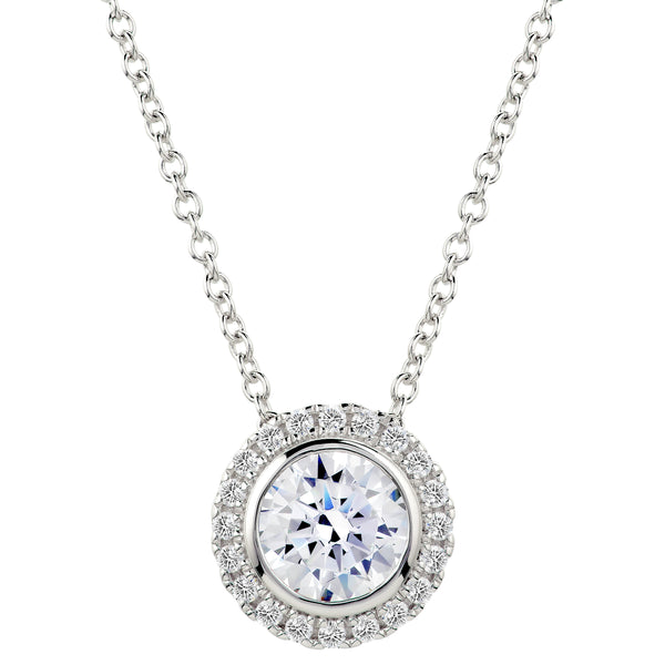 Sterling Silver 2 Carat Round Pendant Necklace with Halo
