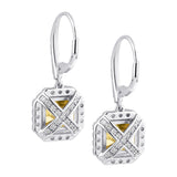 Sterling Silver Fancy Light Yellow Asscher Cut Drops with 18 KGP Prongs & Stone Detailing on Back