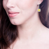 Sterling Silver Fancy Light Yellow Asscher Cut Drops with 18 KGP Prongs & Stone Detailing on Back