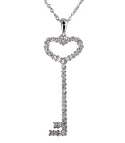 Sterling Silver Thin Pavé Heart Key Necklace